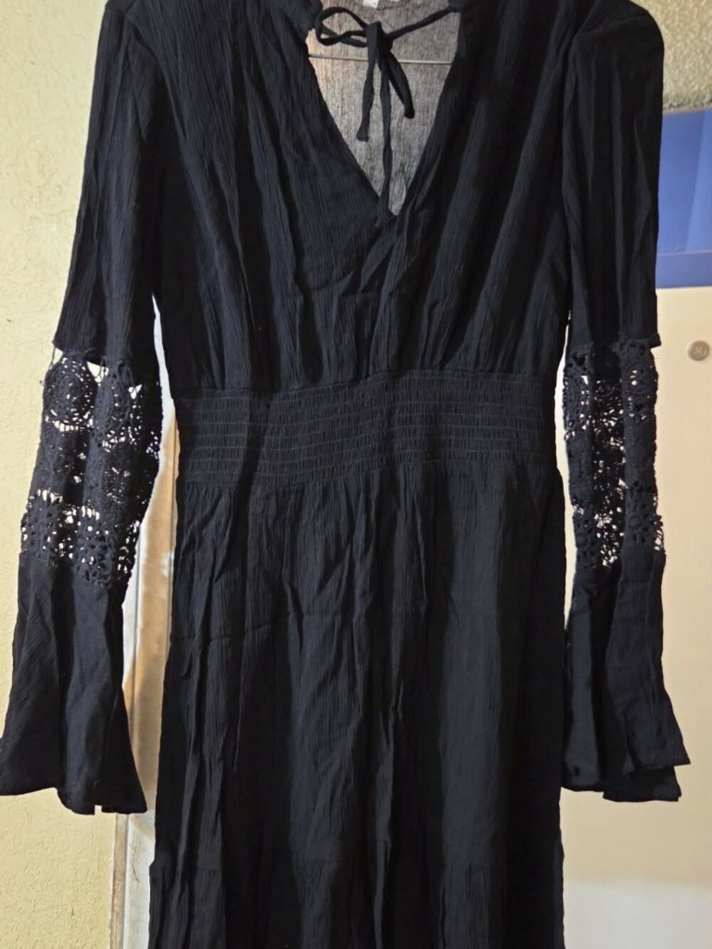 Blush Black Whimsigoth Lace Sleeve Mini Dress, Medium Boho Gothic Fairycore
